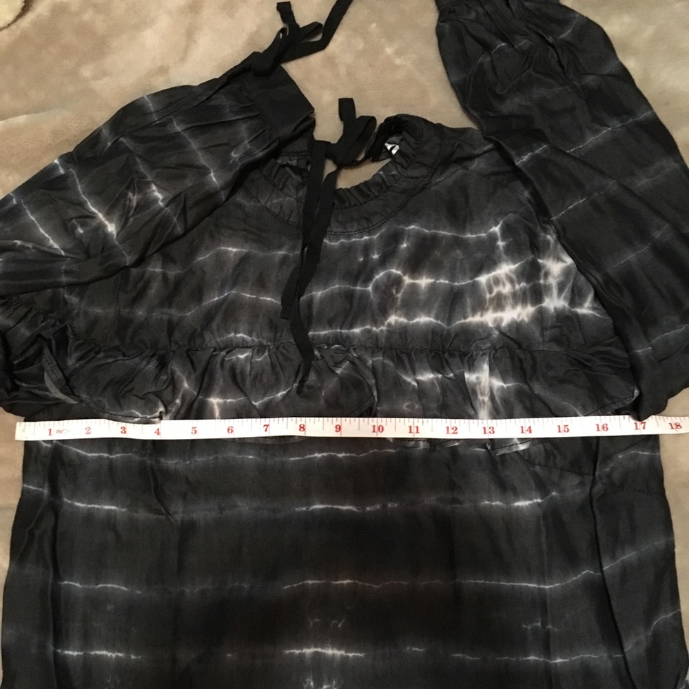 MANGO Tie Dye Ruffle Long Sleeve Knot Wrist Blouse - Picture 6 of 7